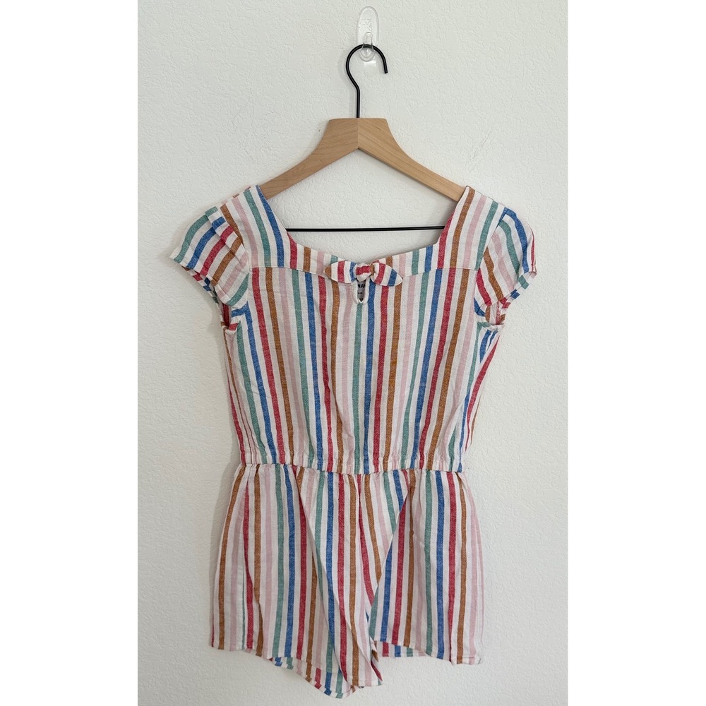 Old Navy Girls Rainbow Stripe Romper Multi Color Size L 10-12 Bow Detail